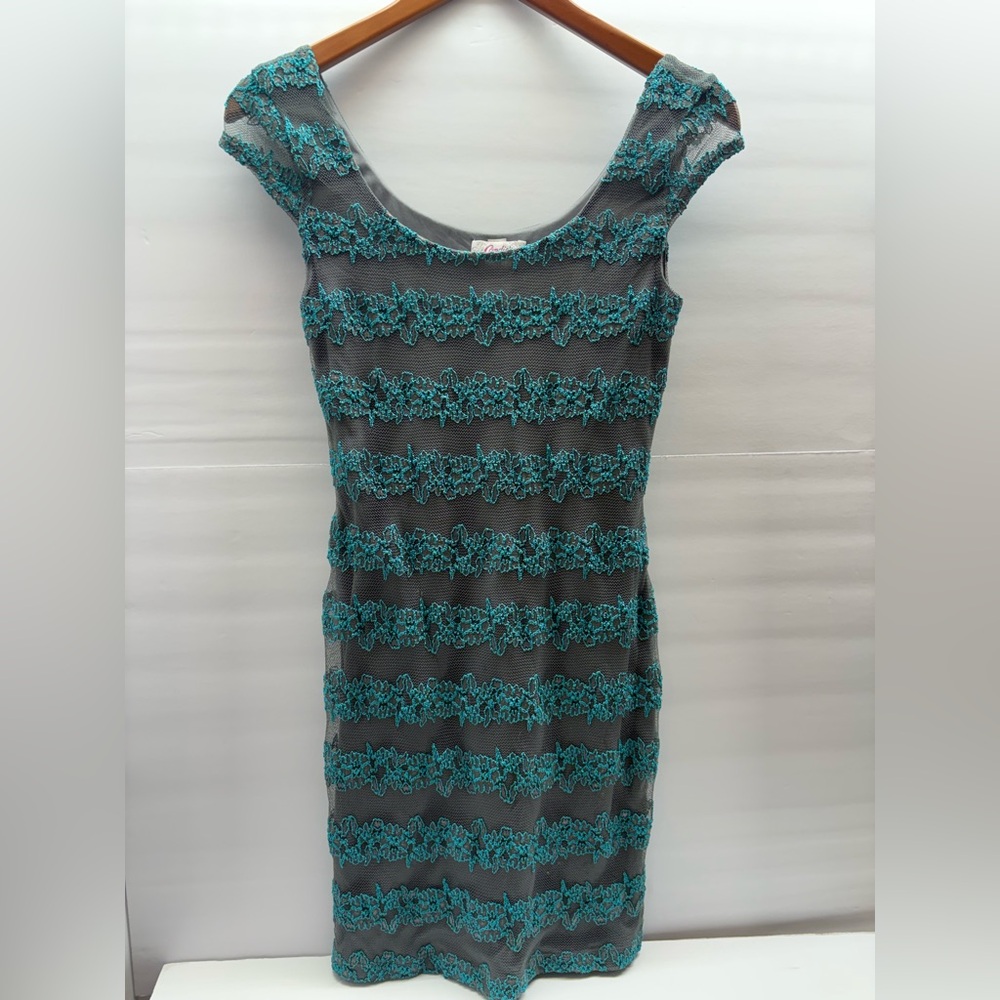 Candie's Turquoise and Charcoal Striped Mini Dress